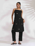 trueBrowns Black Cotton Embroidered Straight Kurta Set | Grocsy