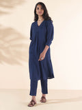 trueBrowns Blue Cotton Dobby Kurta Pant Set | Grocsy