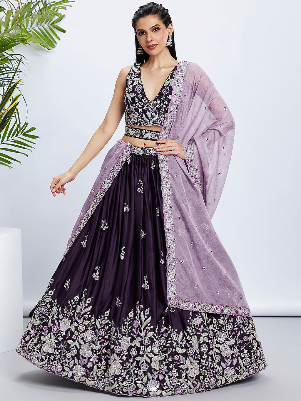 House of Panchhi Cream Net Cutdana, Sequins And Zarkan Embroidery Lehenga Choli & Dupatta | Grocsy