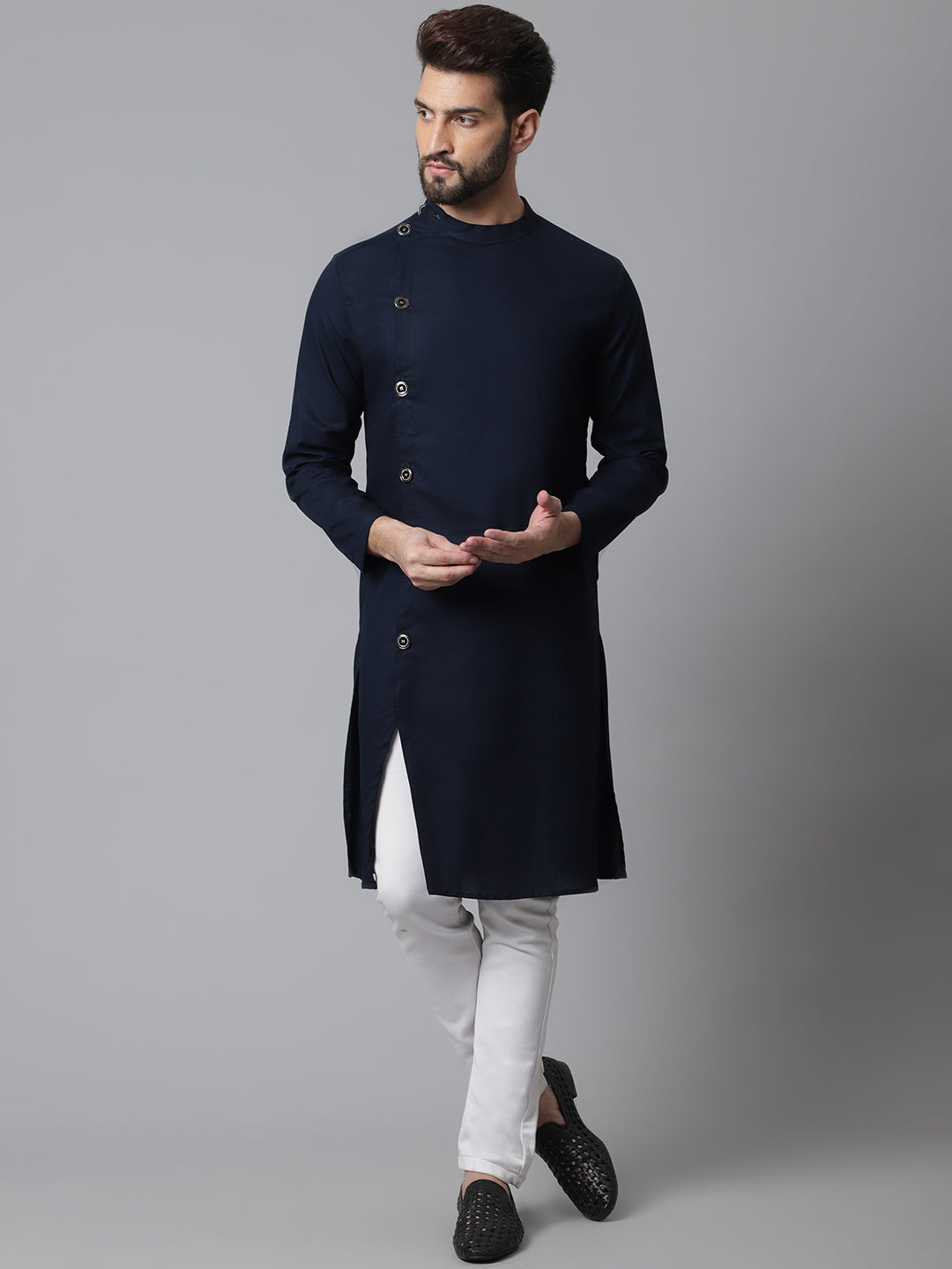 Indian Clothing Even Apparels Blue Sherwani Kurta With Asymetrical Cut | Grocsy