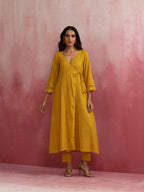 trueBrowns Mustard Cotton Dobby Kurta Set | Grocsy
