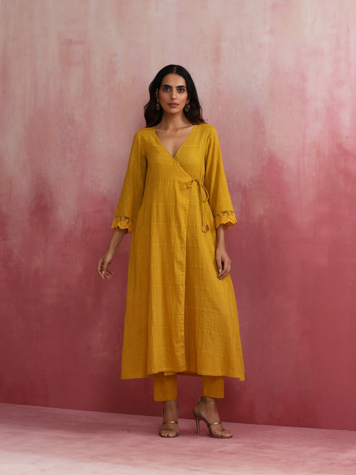trueBrowns Mustard Cotton Dobby Kurta Set | Grocsy