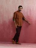 trueBrowns Men's Brown Cotton Mandarin Collar Stylized Kurta | Grocsy