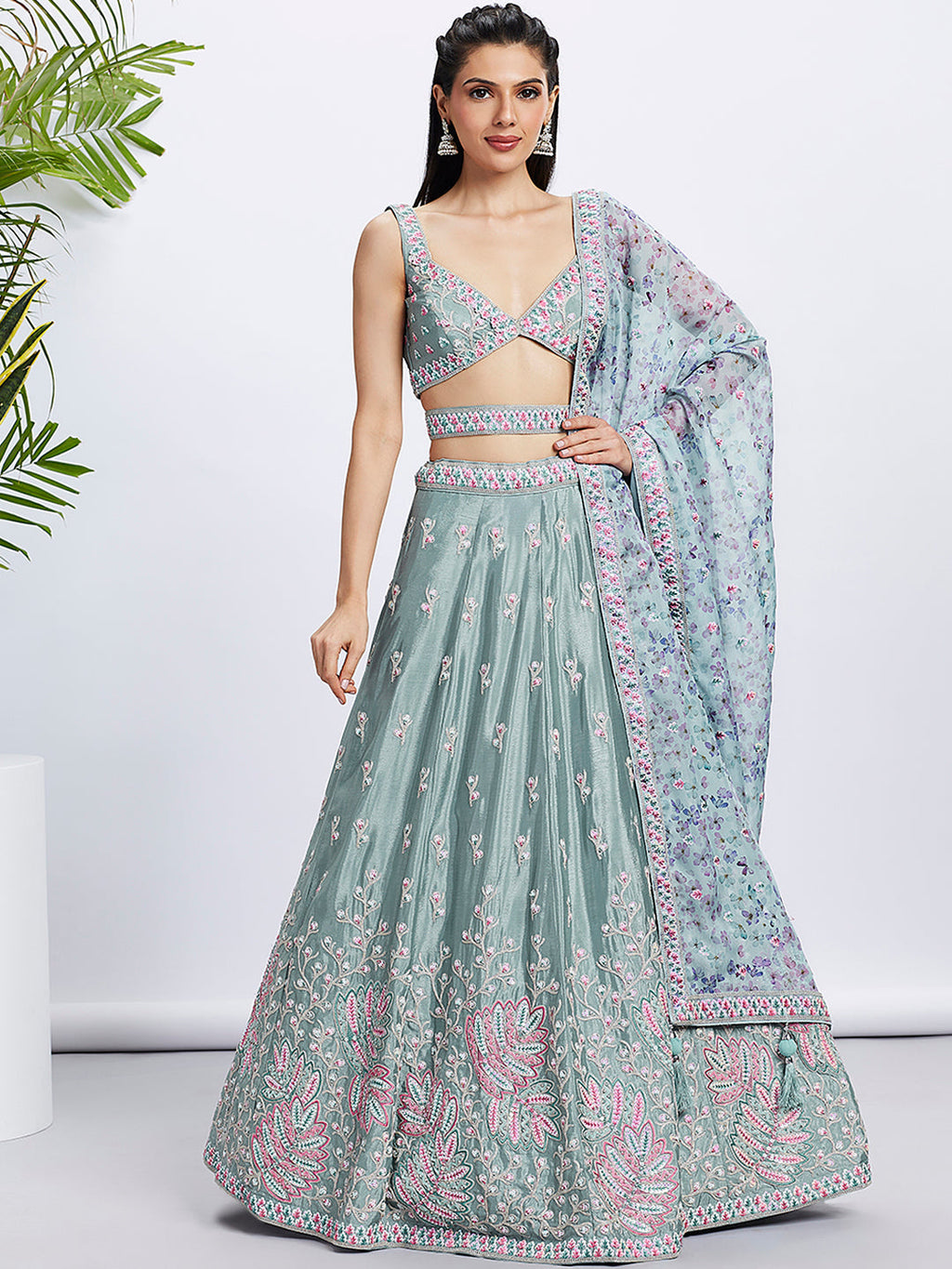 House of Panchhi Pink Georgette Sequins And Thread Embroidery Lehenga Choli & Dupatta | Grocsy