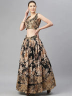 Tulsi Art Black & Beige Embellished Sequinned Semi-Stitched Lehenga & Unstitched Blouse | Grocsy
