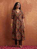 trueBrowns Brown Floral Print Kaftan Kurta Set | Grocsy