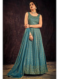 Myra Blue Real Georgette Designer Gown Style Suit | Grocsy