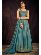 Myra Blue Real Georgette Designer Gown Style Suit | Grocsy