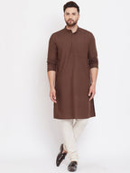 Even Apparels Brown Solid Kurta With Band Collar | Grocsy