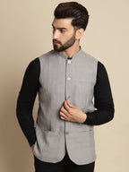 Even Apparels Men's Grey Mandarin Collar Waistcoat | Grocsy