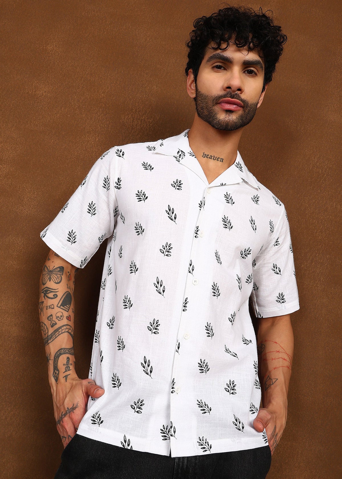 Fabmade Leaf Whisper Linen Shirt | Grocsy