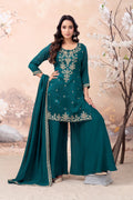 Anaita Teal Vichitra Silk Readymade Suit with Coding Work | Grocsy