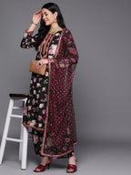 Ahalyaa Women Black Floral Printed Gotta Patti Kurta with Palazzos & With Dupatta | Grocsy