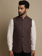 Even Apparels Men's Brown Mandarin Collar Waistcoat | Grocsy