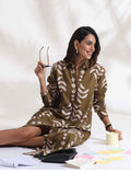 trueBrowns Olive Green Cotton Print Shirt Dress | Grocsy