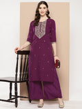 Ahalyaa Women Floral Yoke Design Regular Kurta with Palazzos | Grocsy