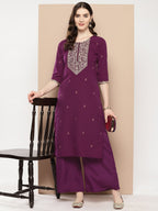 Ahalyaa Women Floral Yoke Design Regular Kurta with Palazzos | Grocsy