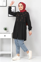 Pimu Muslim Wear Women's Embroidered Top - Black | Grocsy