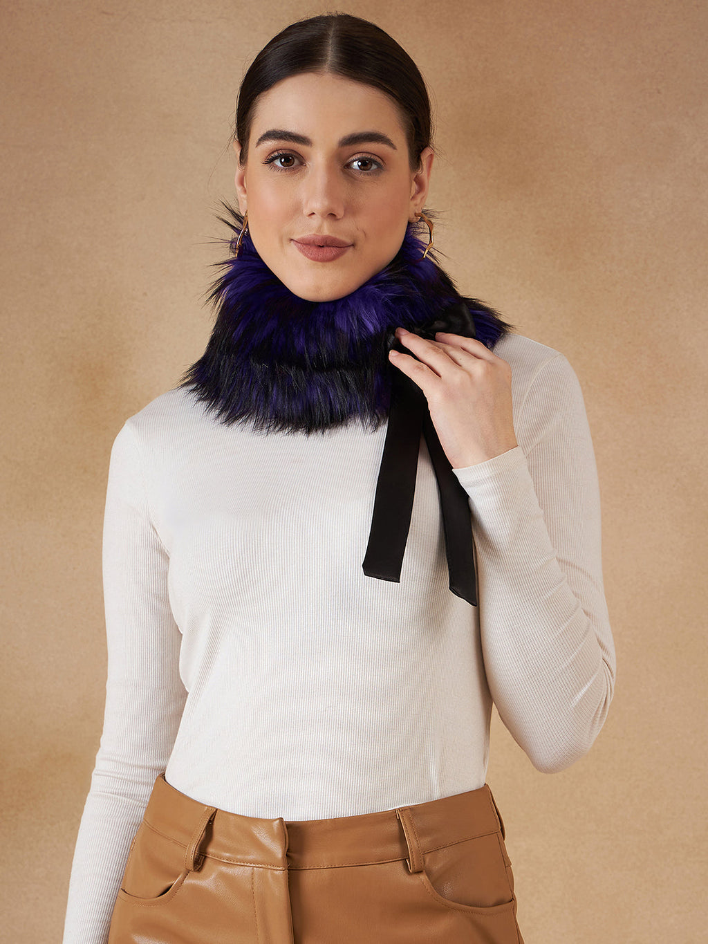 InWeave Women's Purple Black Fur Neckpiece | Grocsy