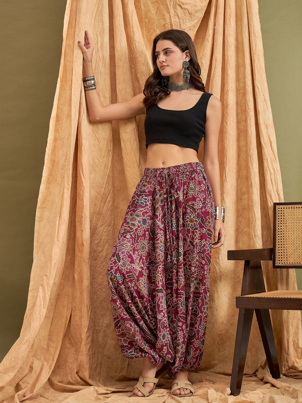 InWeave Burgundy Big Jaal Harem Pant | Grocsy