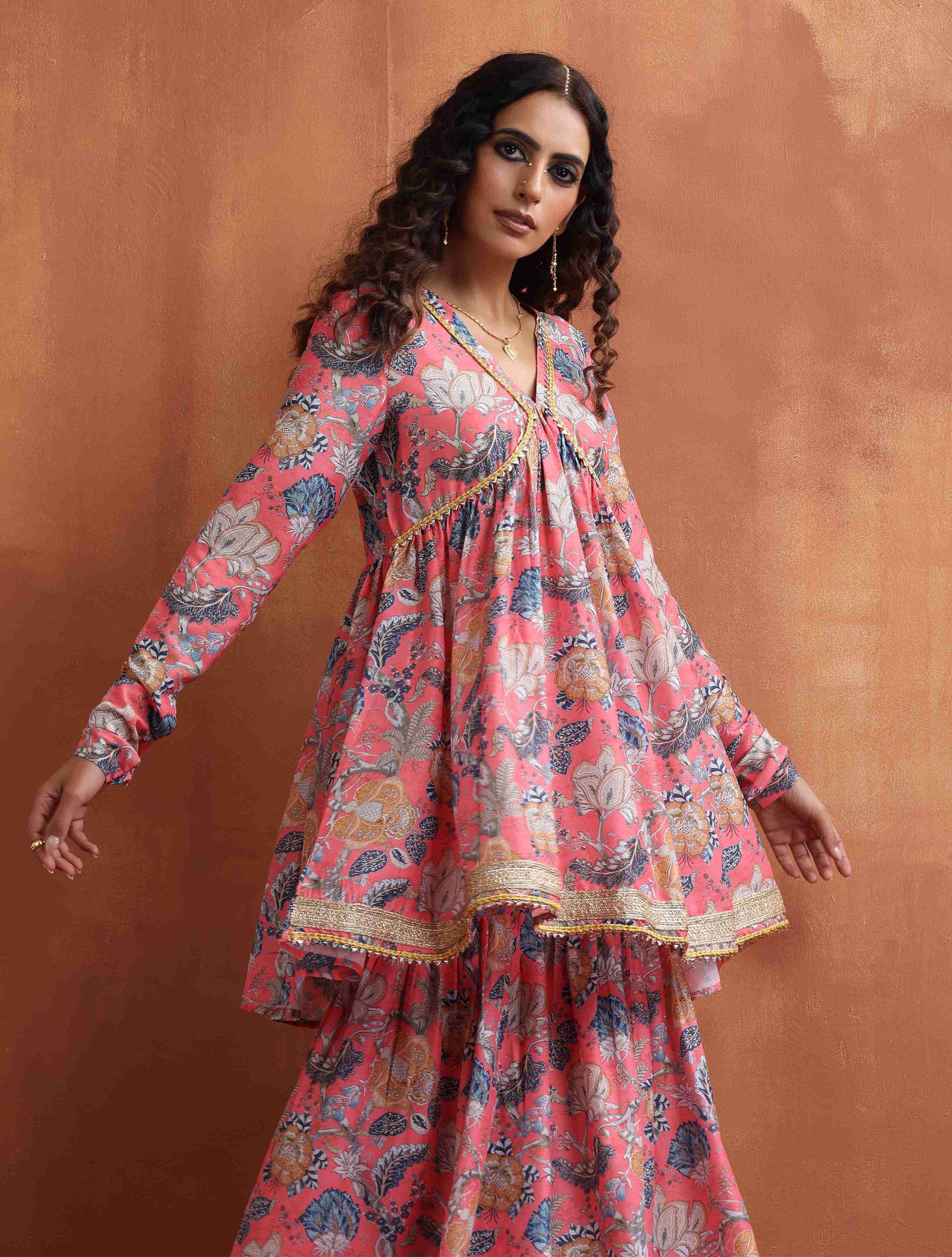 trueBrowns Orange Print Sharara Set | Grocsy