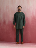 trueBrowns Men's Green Cotton Mandarin Collar Kurta Co-ord set | Grocsy