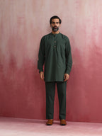 trueBrowns Men's Green Cotton Mandarin Collar Kurta Co-ord set | Grocsy