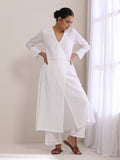 trueBrowns White Dobby Angrakha Kurta Pant Set | Grocsy