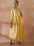 InWeave Women's Light Yellow Mirror Work Long Anarkali Kurta | Grocsy