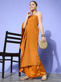 InWeave Women's Mustard Gold Print One Shoulder Kurta Set | Grocsy
