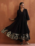 trueBrowns Black Metallic Flared Anarkali Kurta Set | Grocsy