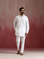 trueBrowns Men's White Cotton Shirt Collar Stylized Kurta Co-ord set | Grocsy