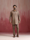 trueBrowns Men's Grey Cotton Shirt Collar Stylized Kurta Co-ord set | Grocsy