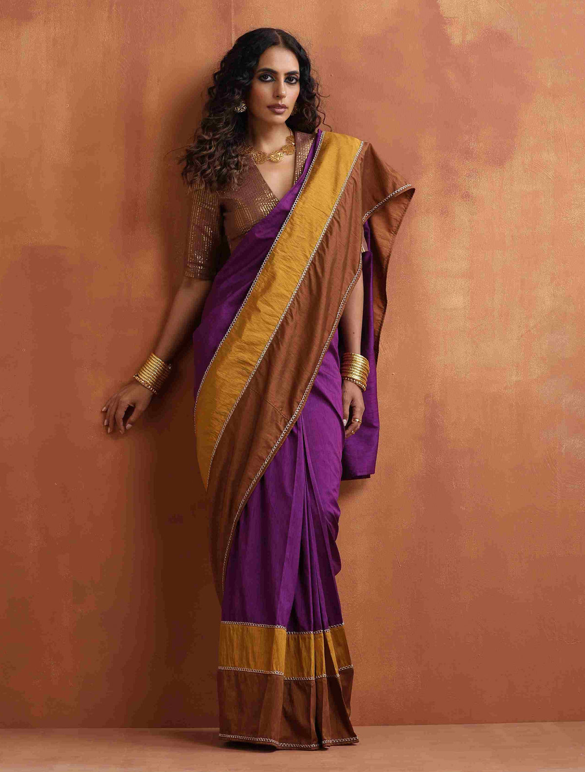 trueBrowns Purple Silk Ready To Wear Saree | Grocsy