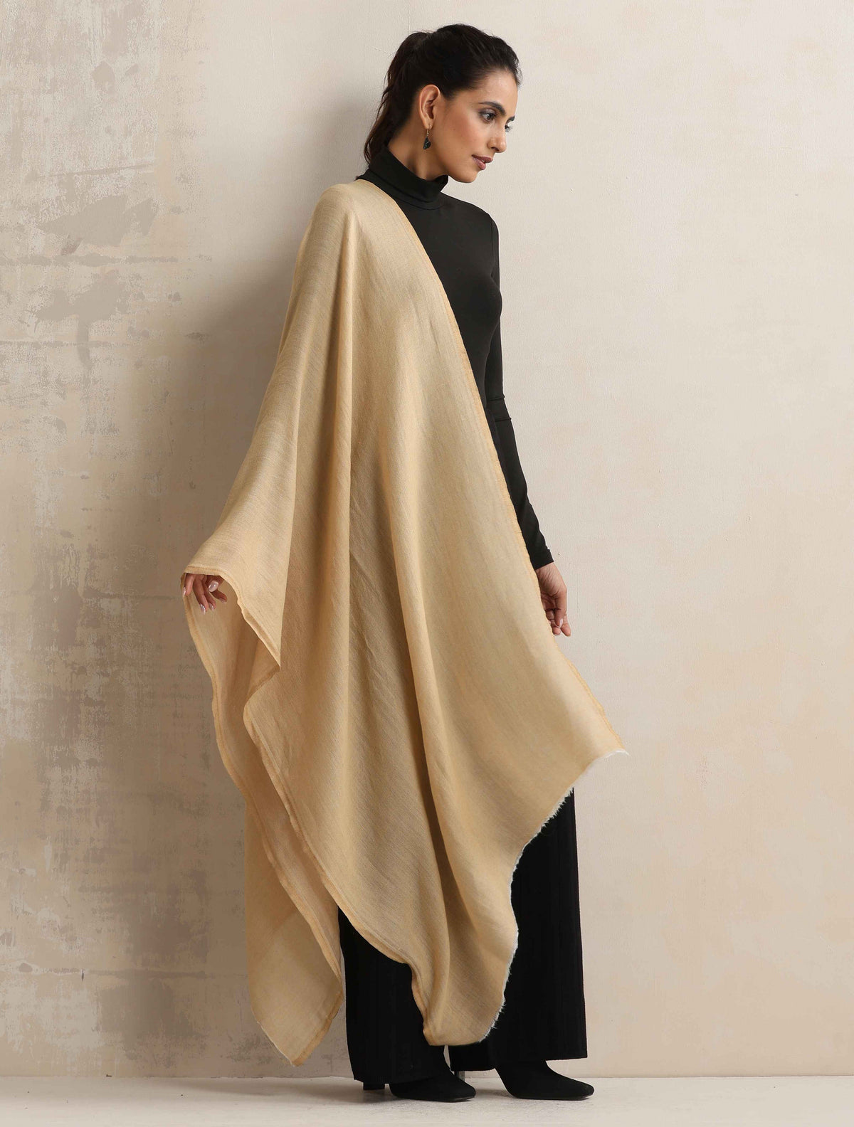 trueBrowns Beige Weave Woollen Stole | Grocsy