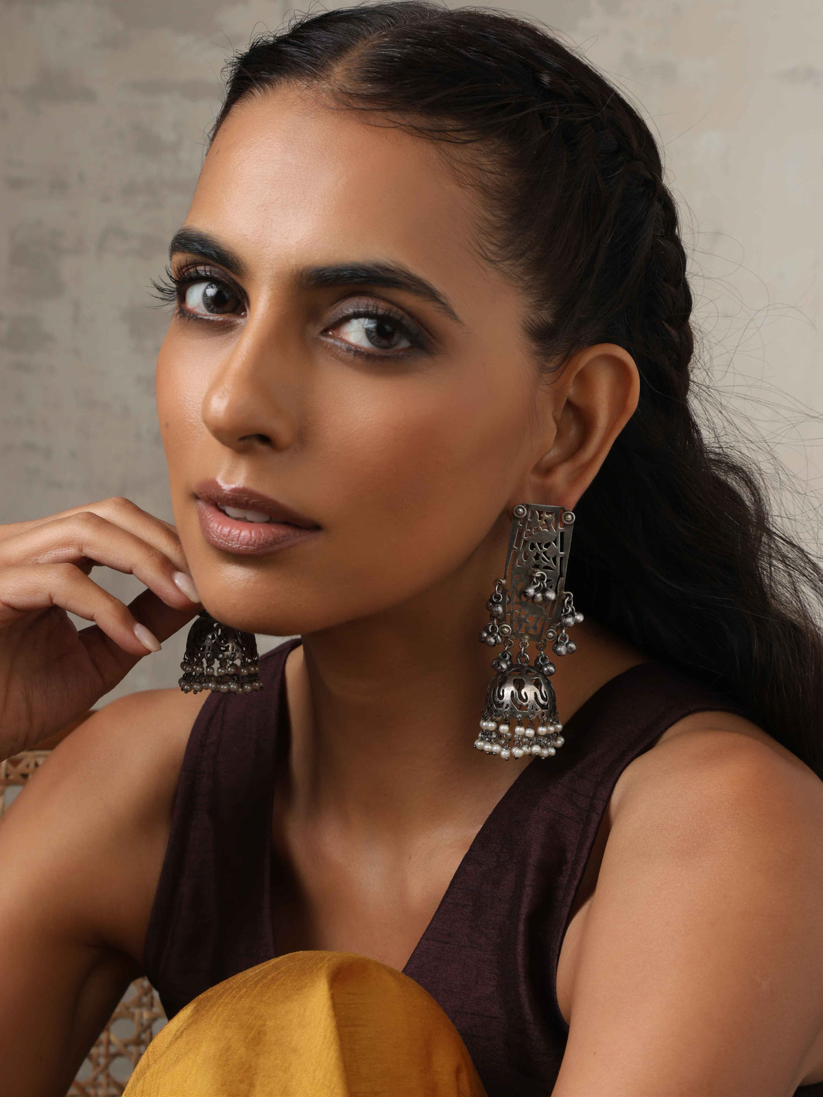 trueBrowns Silver Tone Floral Jhumka Earrings | Grocsy