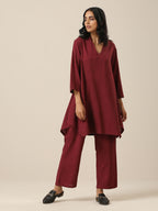 trueBrowns Ruby Wine Slub Textured Collar Co-Ord Set | Grocsy