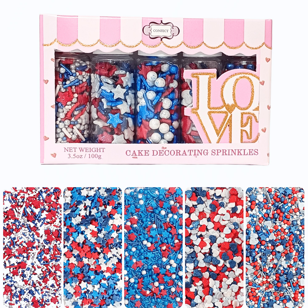 Confect Heart & Star Sprinkles | Pearls & Jimmies | Ultimate Avenger Patriotic Sprinkles | Grocsy