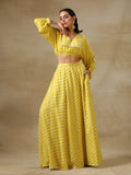 trueBrowns Lime Green Bandhani Printed Silk Top Skirt Set | Grocsy