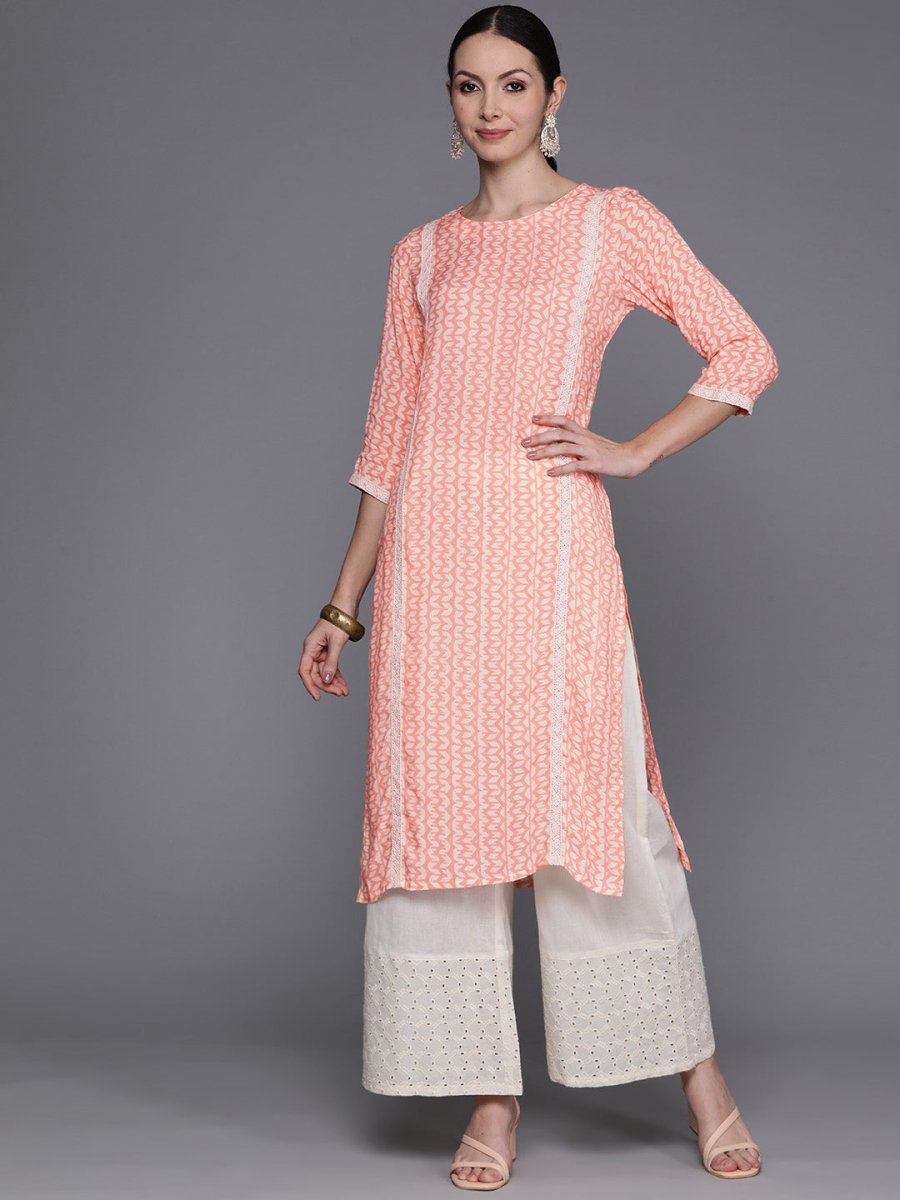 Ahalyaa Abstract Printed Pure Cotton Kurta with Lace Detail | Grocsy