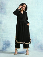 trueBrowns Black Velvet Lace Kurta | Grocsy