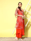 InWeave Women's Orange Strappy Set W Green Organza Cape | Grocsy