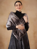 InWeave Women's Dark Grey Duble Shade Long Faux Fur Cape | Grocsy