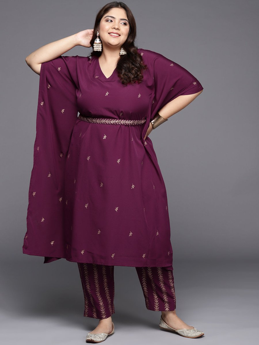 Ahalyaa Plus Size Floral Printed Kaftan Kurta with Trousers | Grocsy