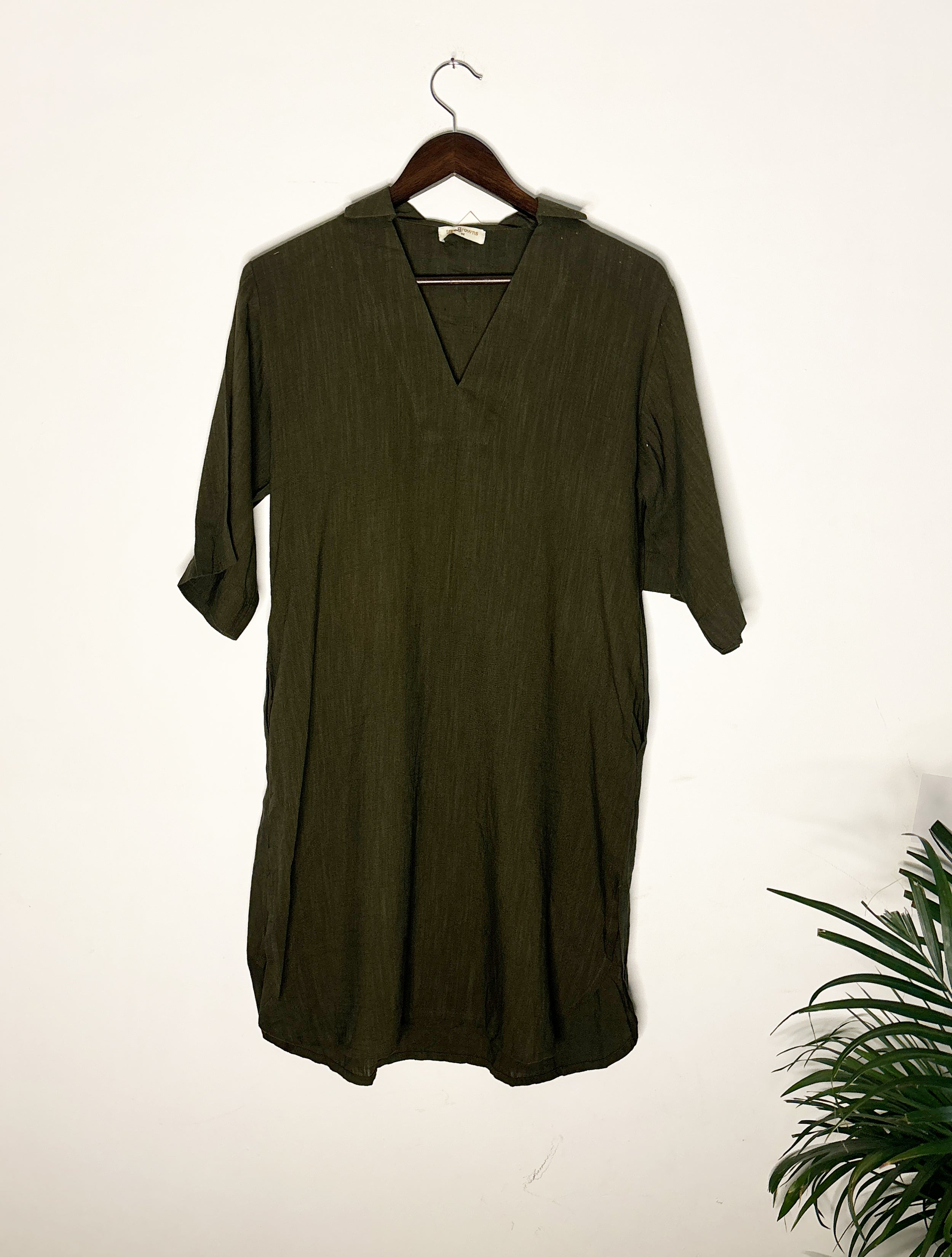 trueBrowns Olive Green Slub Collared Top | Grocsy