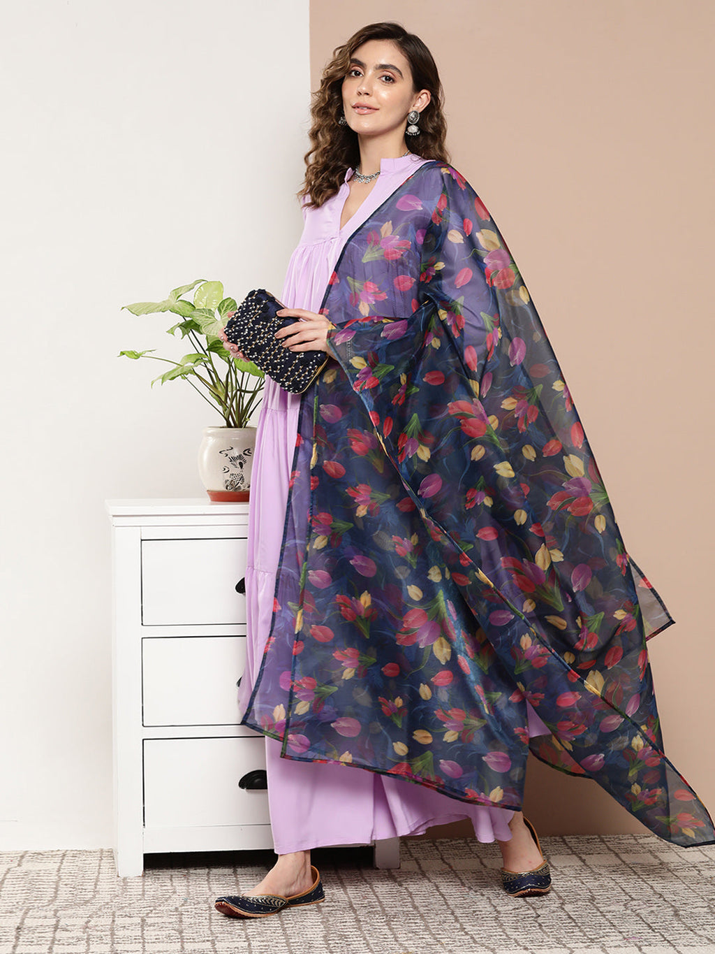 InWeave Women's Mauve Tiered Anarkali Kurta Set | Grocsy