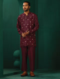trueBrowns Men's Wine Diamond Viscose Silk Co-ord Set | Grocsy