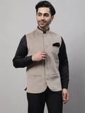 Even Apparels Men's Beige Nehru Jacket With Welt Pockets | Grocsy