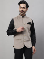 Even Apparels Men's Beige Nehru Jacket With Welt Pockets | Grocsy