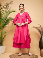 InWeave Women's Fuchsia Flared Kurta Palazzo Set | Grocsy